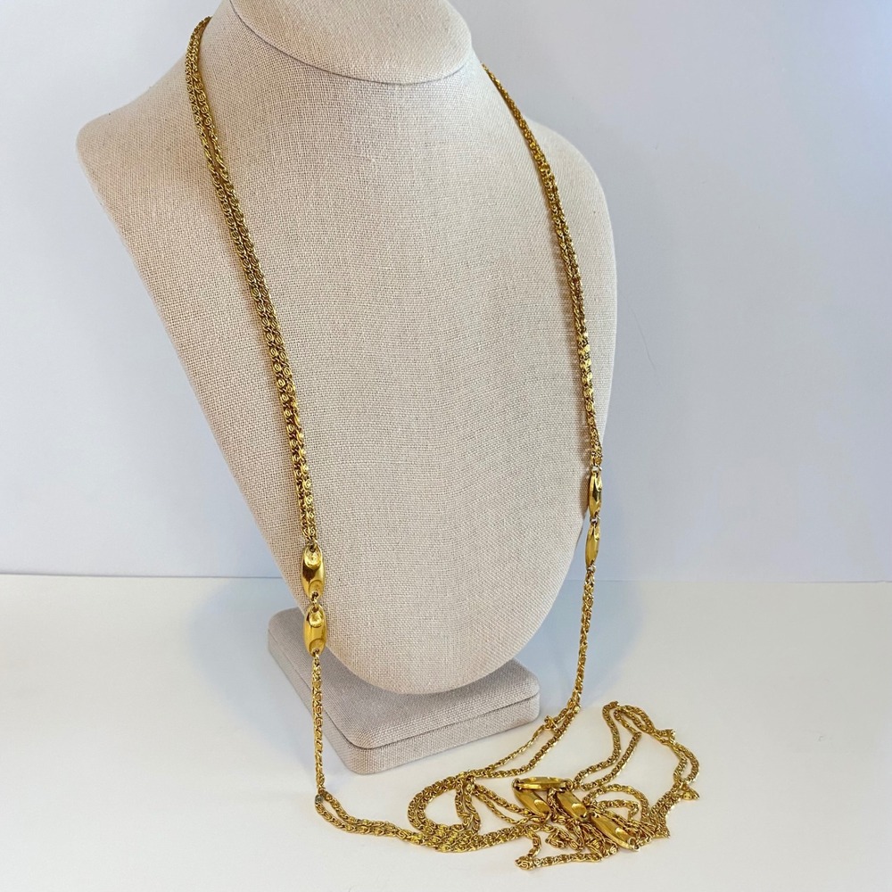 Monet Vintage Gold Tone Double Scroll Chain Station Necklace Flapper Rope - Picture 2 of 12